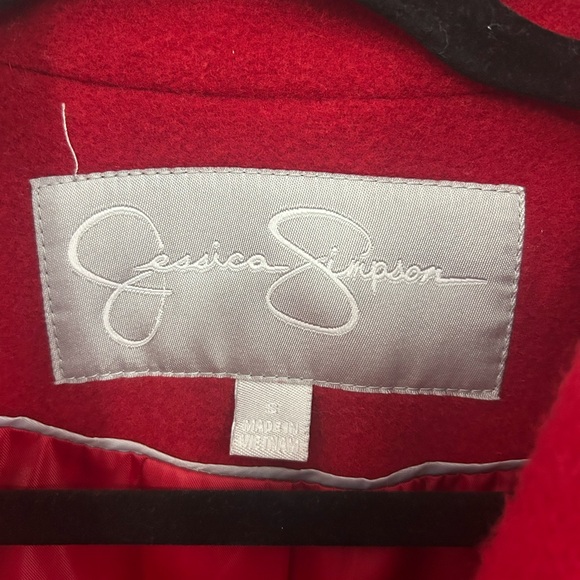 Jessica Simpson red wool belted pea coat - Picture 2 of 10